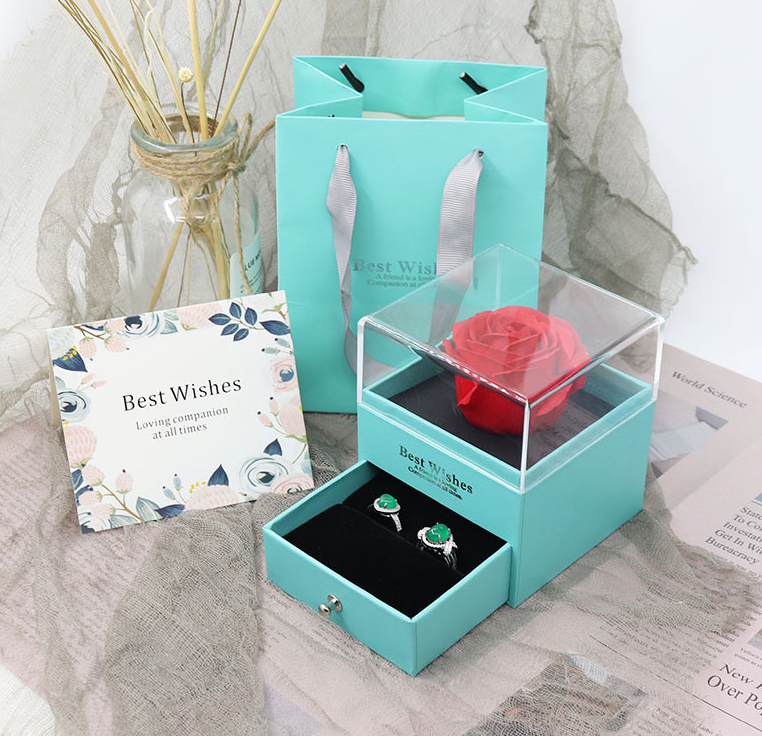 Ewige Blume Geschenkbox Ohrring Halskette Anhänger Box Paar Ringbox