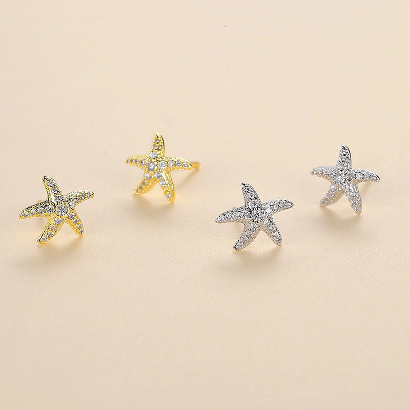 Full Diamond Starfish Stud Earrings Women's Advanced Design