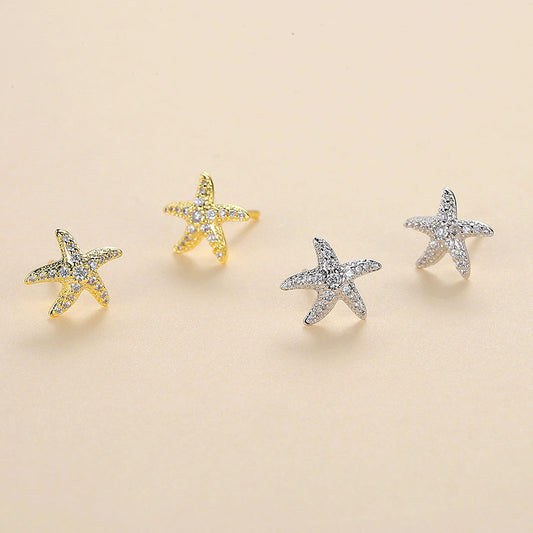 Full Diamond Starfish Stud Earrings Women's Advanced Design