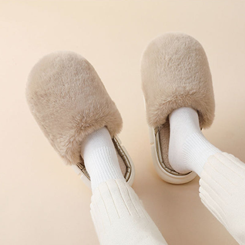 FuzzFluff: Winter warm fuzzy house slippers with plush faux rabbit fur for cozy bedroom comfort.