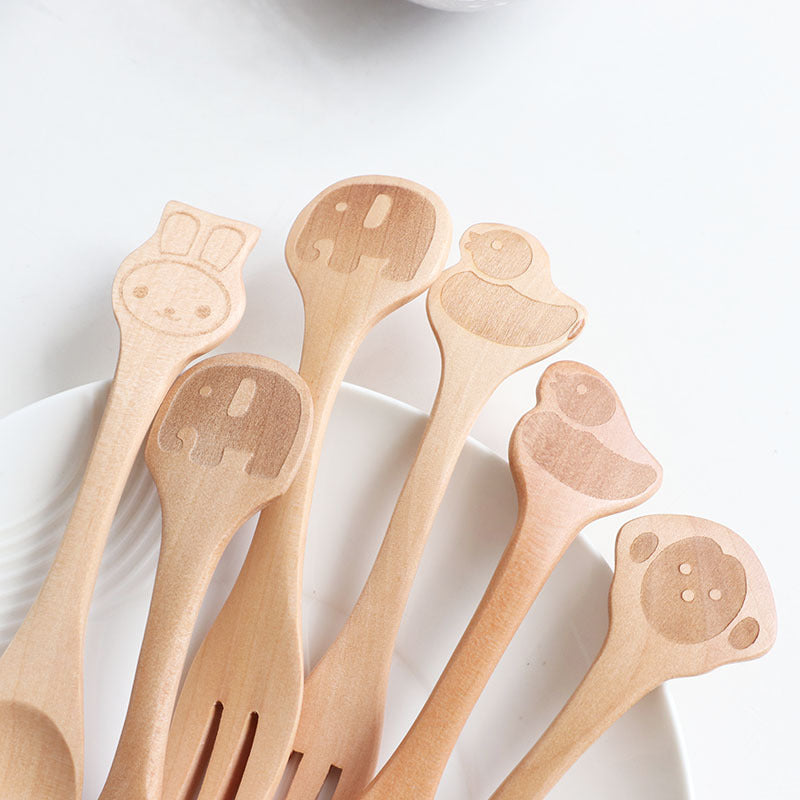 Cartoon wooden spoon and fork boxed