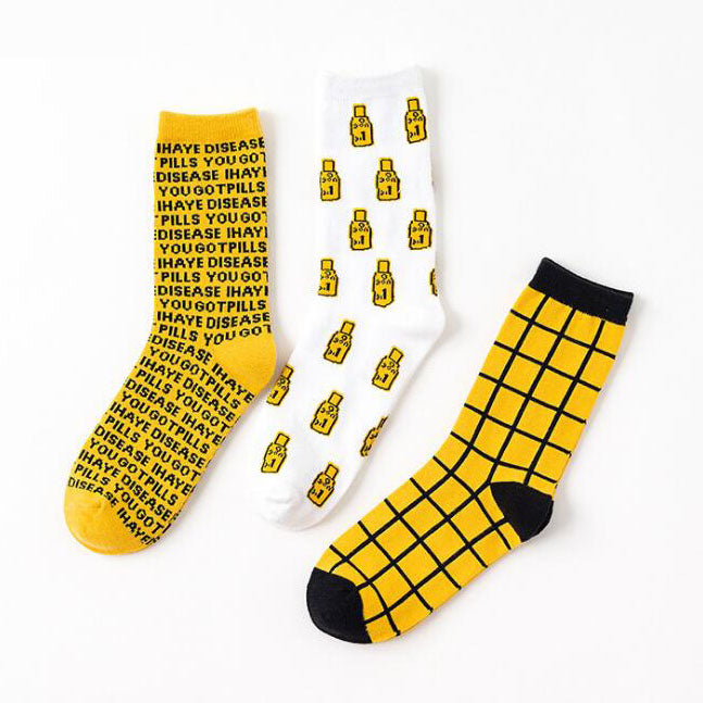 Whimsical Delights: Set of Three Women's Printed Cotton Socks - Playful Comfort for Your Everyday Style