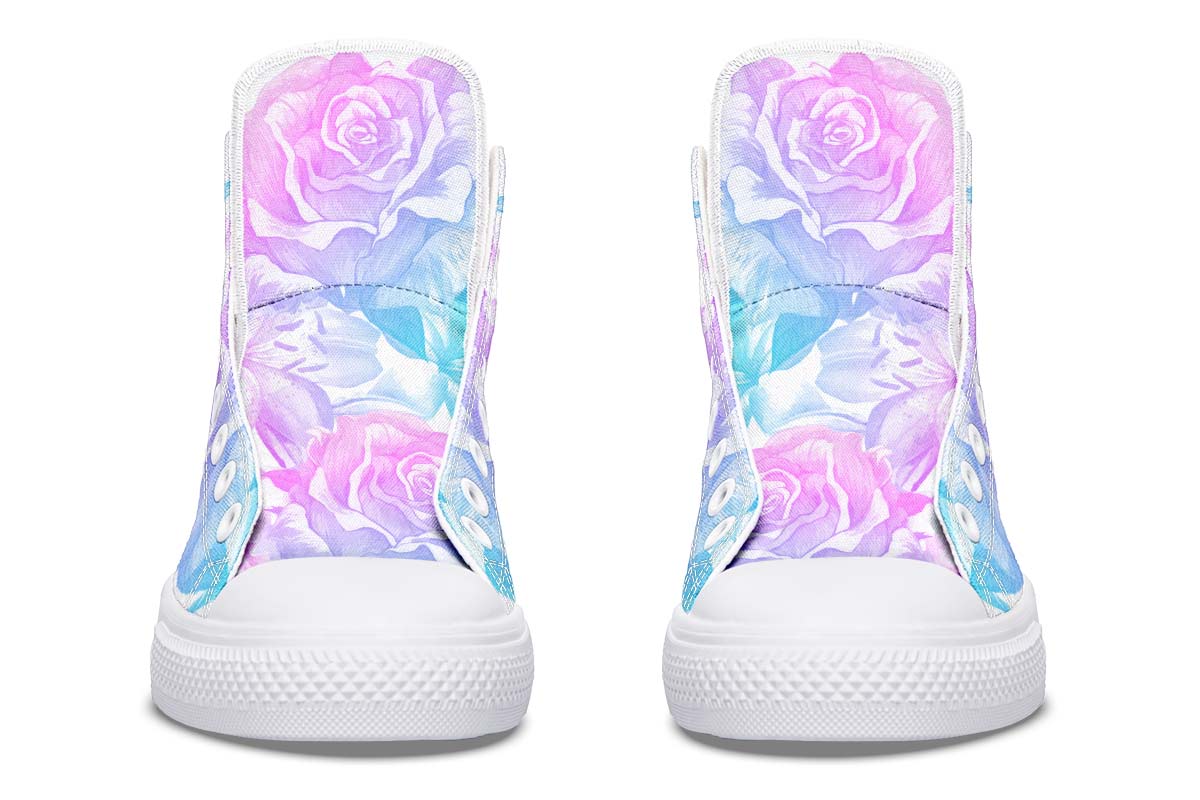 UrbanKicks Blue Flowers Printed Couple High-top Canvas Shoes