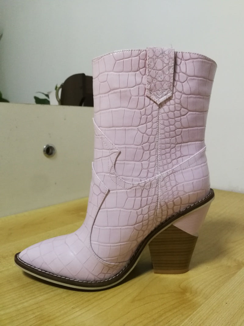 Snake print women's boots