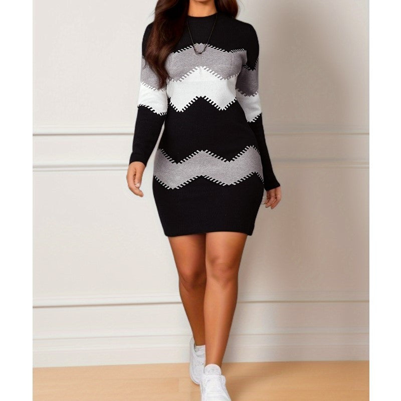 Mid-lenght  Long Sleeve Knitted Sheath Dress