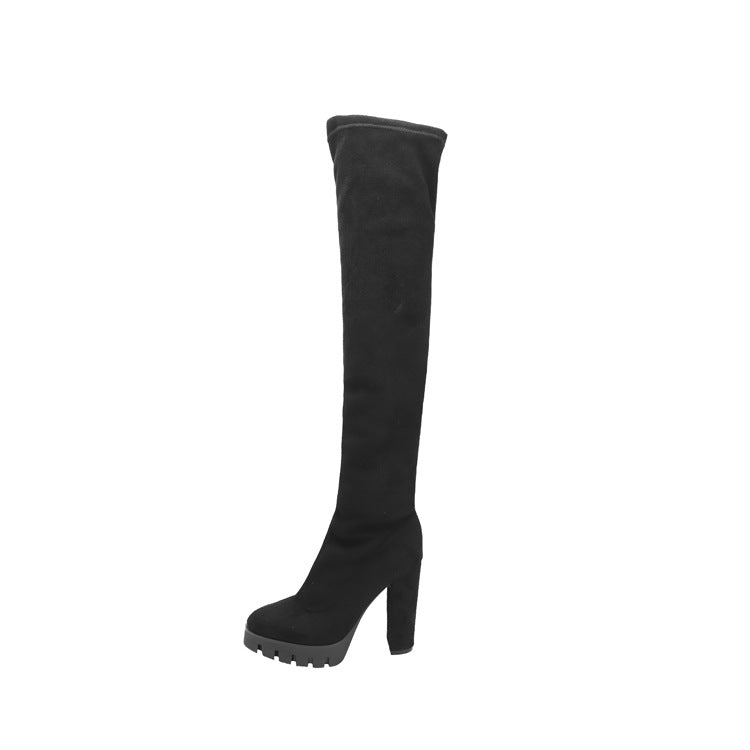 Thick-heeled high-length over-the-knee boots