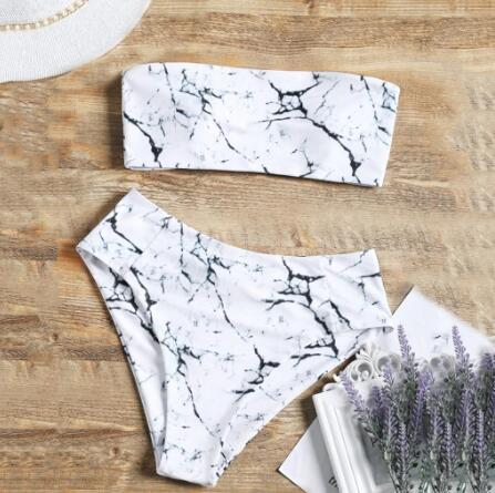 Women Wrapped Marble Printed Swimsuit Bikini Split Sexy Bikini Set