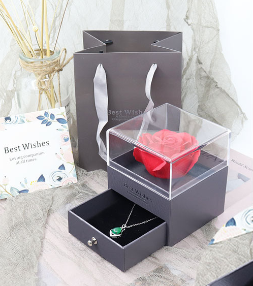 Ewige Blume Geschenkbox Ohrring Halskette Anhänger Box Paar Ringbox