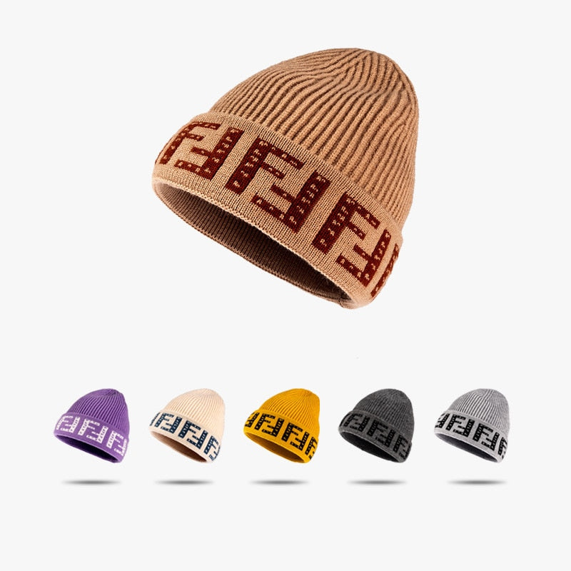 Czapka typu beanie z literami dla kobiet czapka zimowa miękka dzianinowa czapka z czaszkami ciepła, gruba czapka z daszkiem czapki damskie dla dziewczynki 