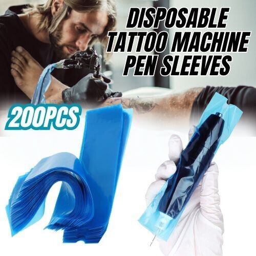 200PCS Disposable Tattoo Machine Pen Clip Cord Sleeves Supply Cover Plastic Bags