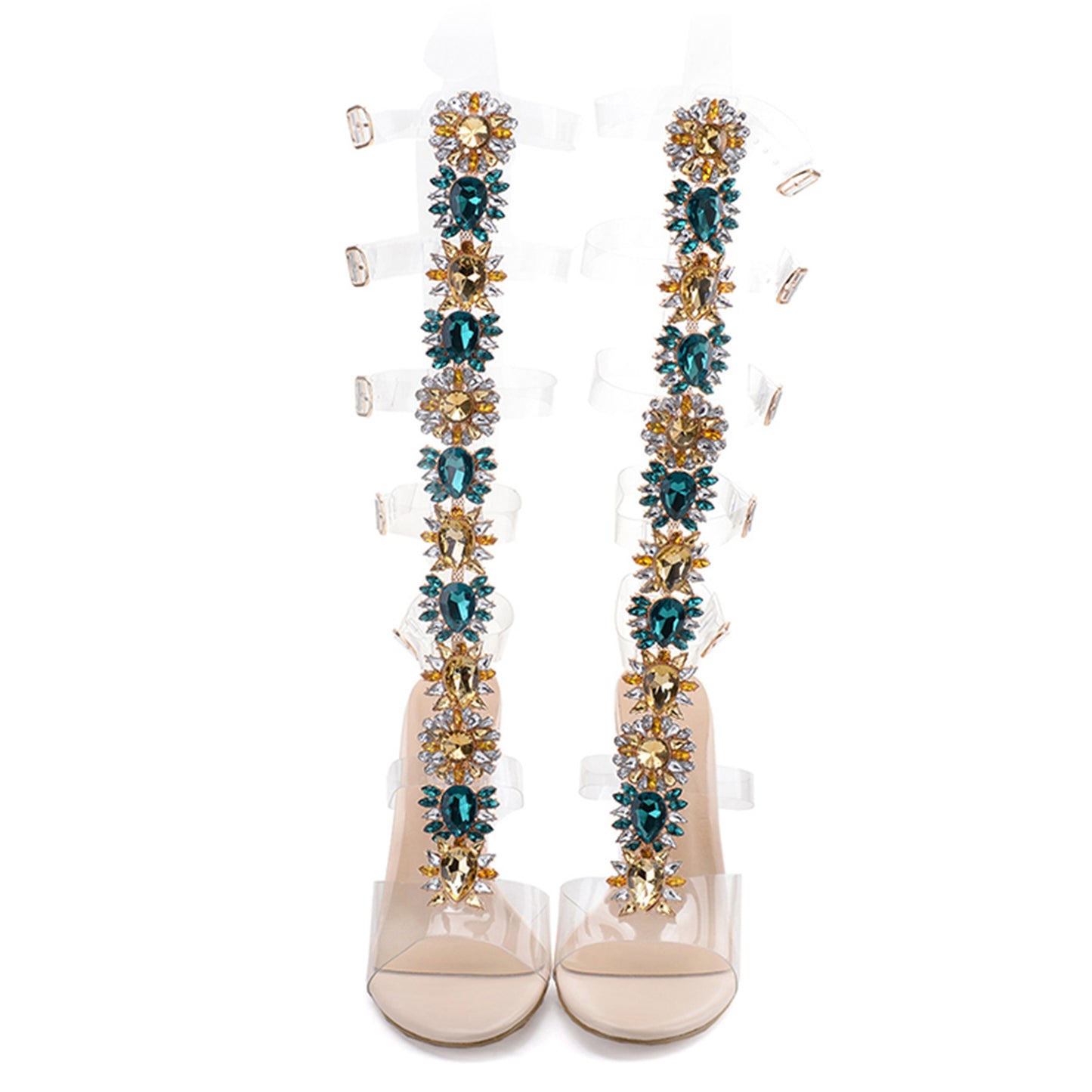 Trendy Large Rhinestone Transparent High-heeled Boots