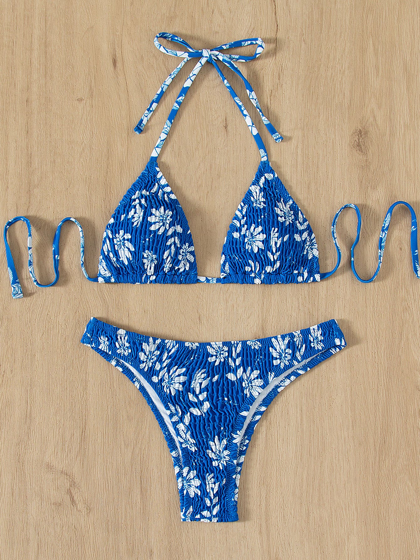 Printed Triangle Bag Bikini Tied Swimsuit