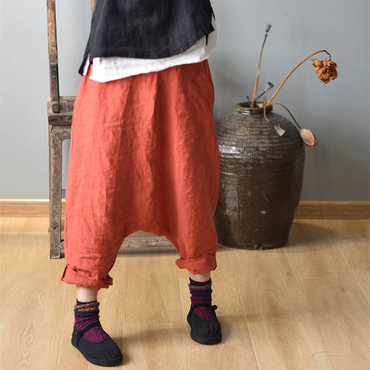 Spring and Autumn Literary Retro Harem Pants with Hanging Crotch Design