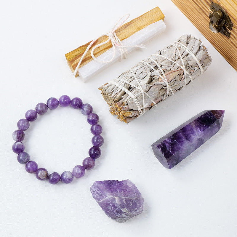 Natürlicher Kristall Amethyst Holzbox Set Geschenkbox