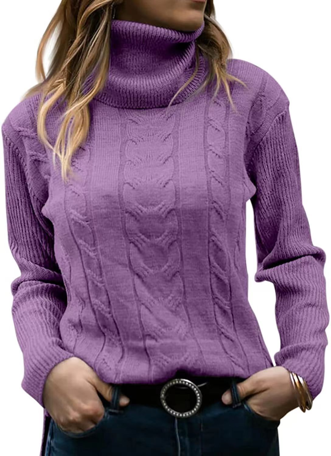 Solid Color Turtleneck Sweater Retro Long Sleeve Sweater