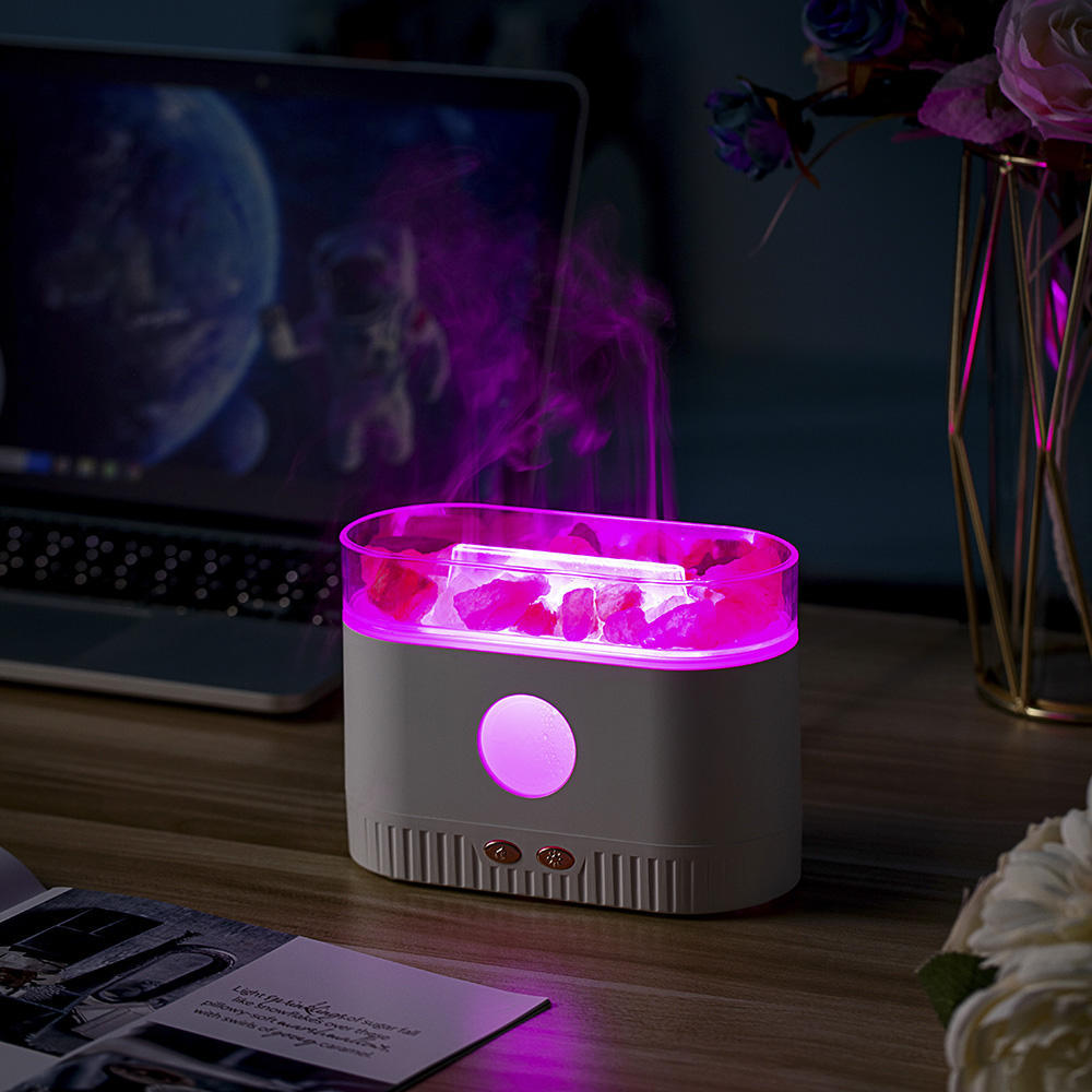 Drop Shipping Factory Direct Humidifier Flame Salt Stone Aromatherapy Machine Essential Oil Colorful RGB Light Flame Aroma Diffuser