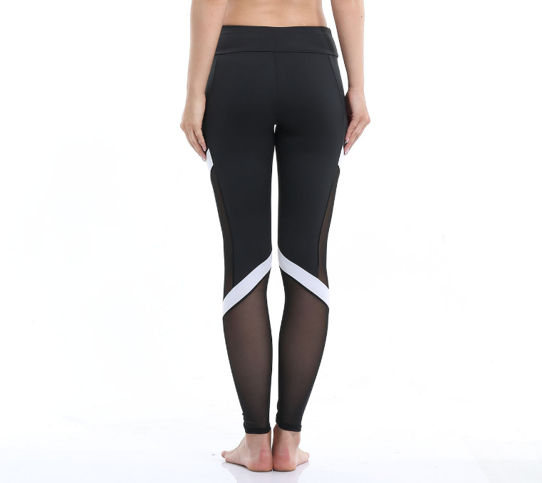 Fitness-Sport-Leggings zweiteiliges Mesh mit hoher Taille, elastisch, atmungsaktiv, Hüft-Yoga-Kleidung