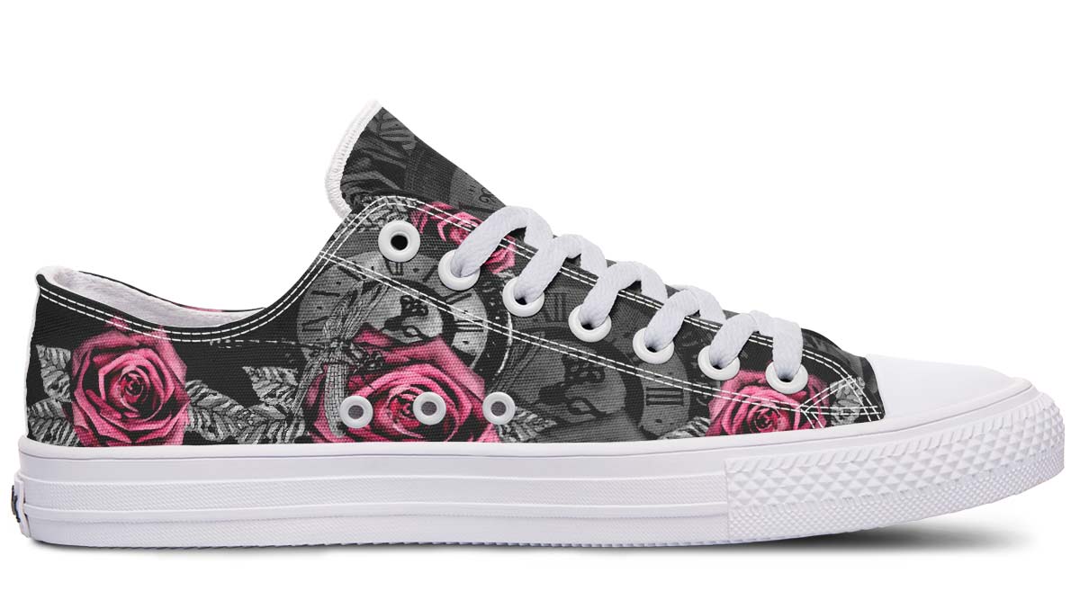 UrbanKicks Black Rose Fashion Print Couple Low-Top Canvas Shoes