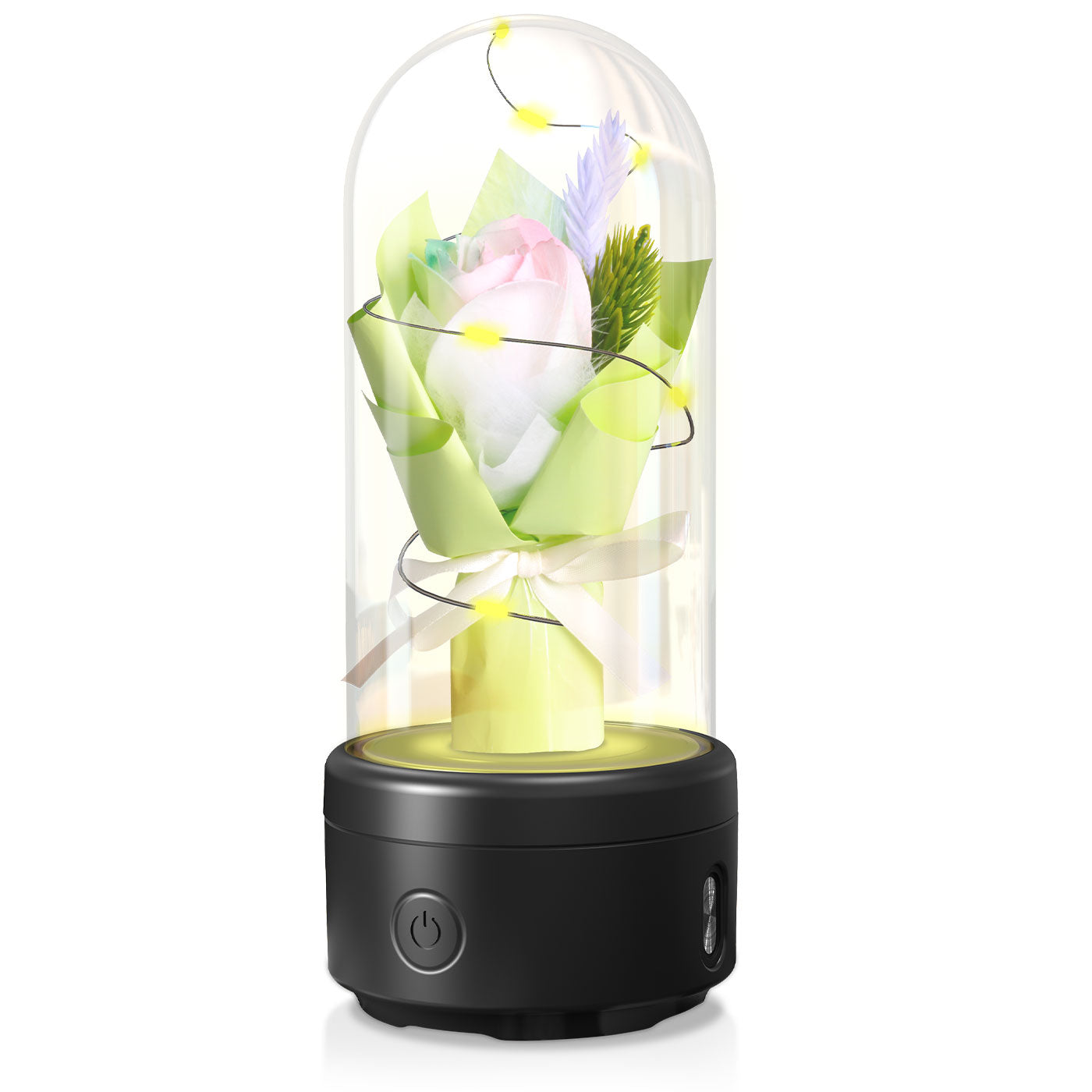 Kreatives 2-in-1-Blumenstrauß-LED-Licht und Bluetooth-Lautsprecher Muttertagsgeschenk Rose leuchtendes Nachtlicht-Ornament in Glasabdeckung