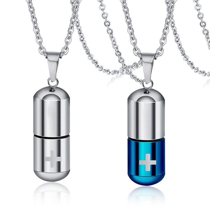 Essence Elysium: Stainless Steel Cylindrical Perfume Bottle Pendant.