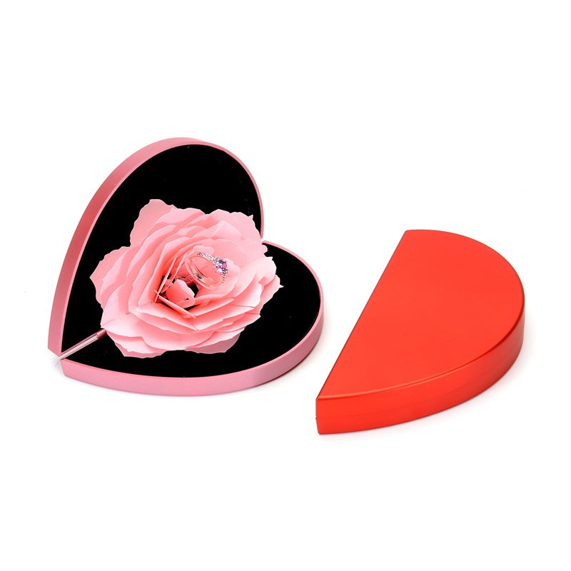 3D Love Box Herzförmige Rose Blume rotierende Ring Box Valentinstag Geschenk