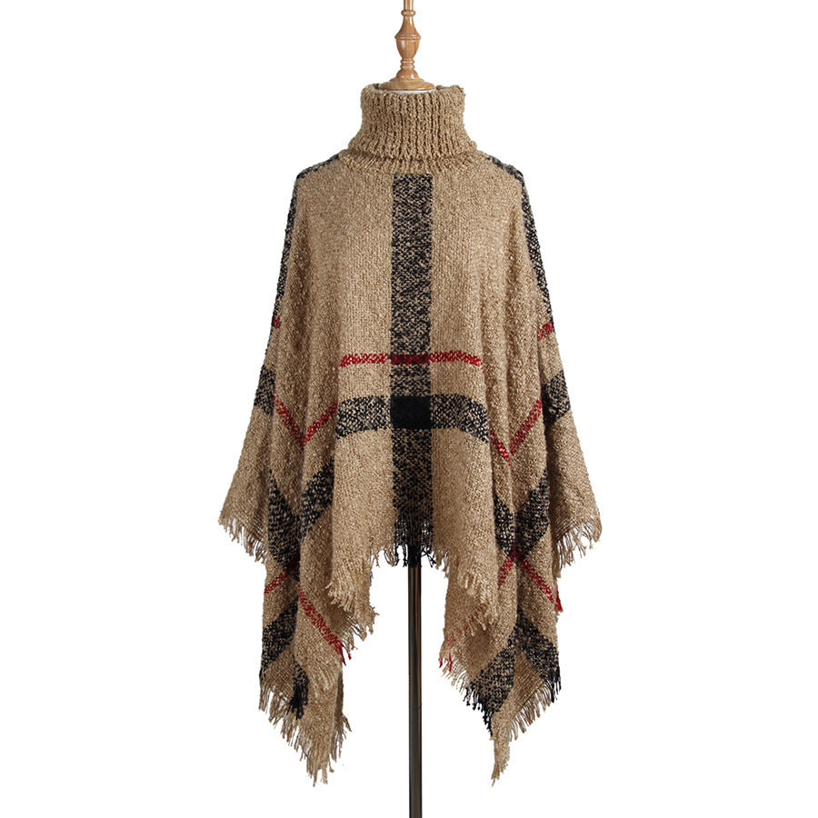 High collar fringed cloak shawl