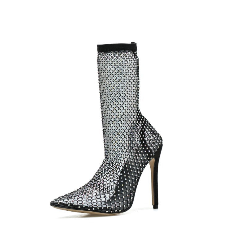 Hollow Mesh Fishnet High-heel Ankle Boots