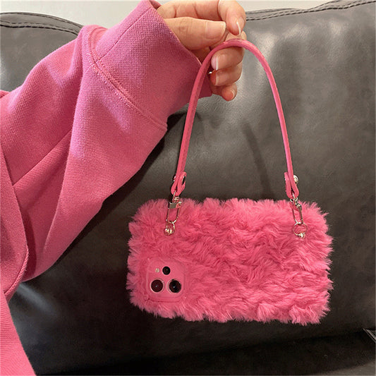 Rose Red Portable Plush Bag Suitable For Hot Girl Phone Case