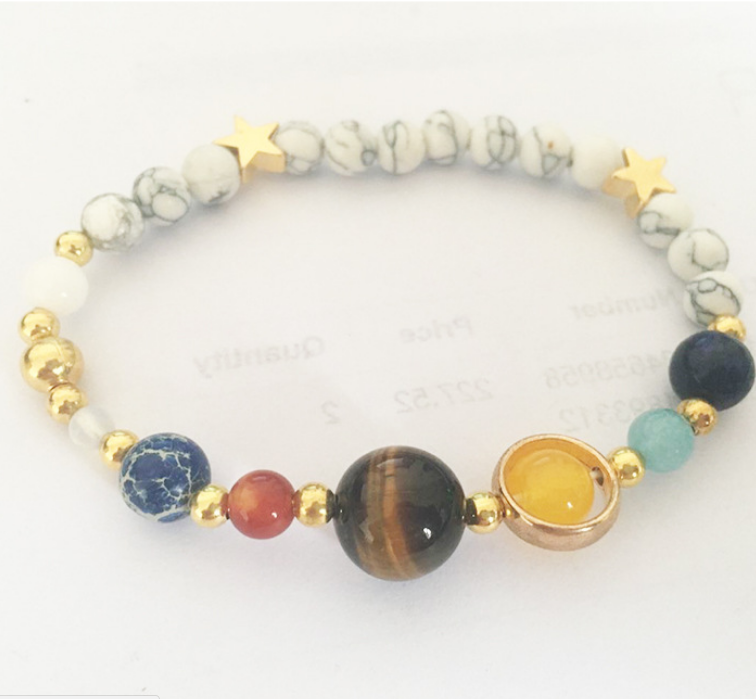 Universum Galaxie Acht Planeten Sonnensystem Schutzstern Naturstein Perlen Armband