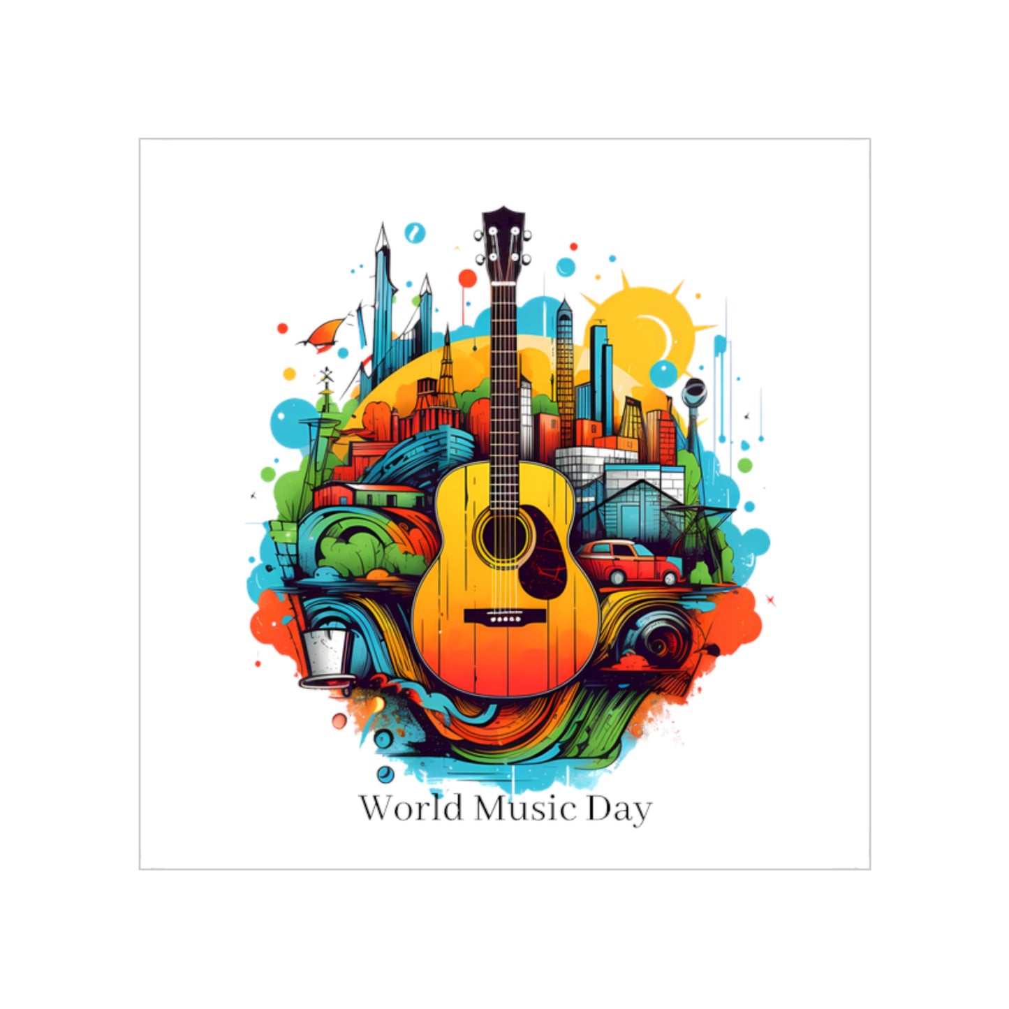 CWS Celebrations World Music Day Transparent Outdoor Stickers, Square, 1pc