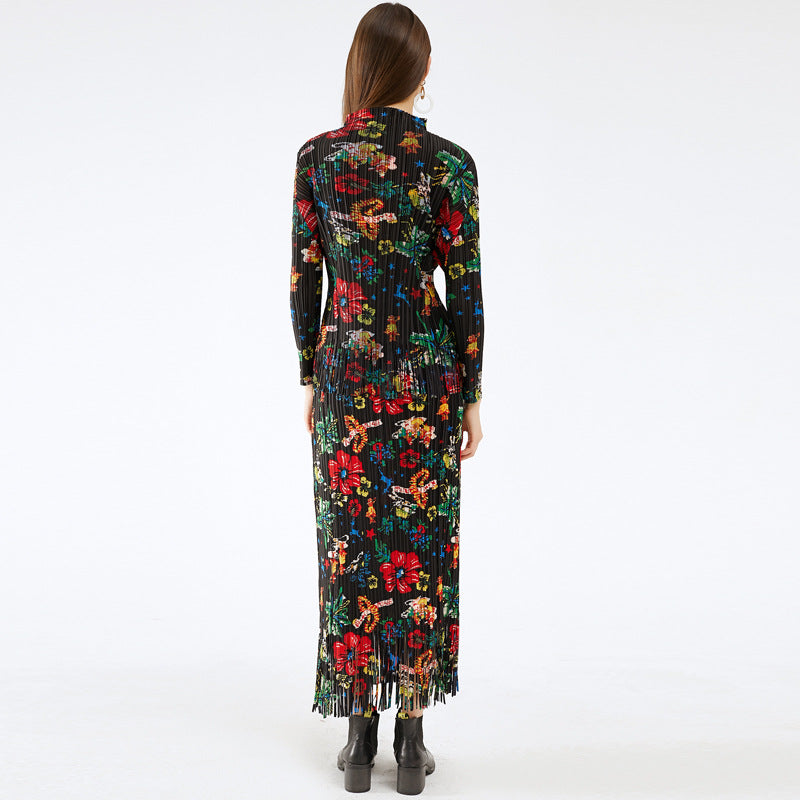 Women's Long Sleeve Fold Floral Skirt Top