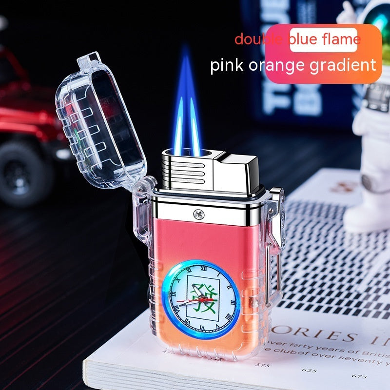 Transparent Case Gas Lighters Disc With Watch