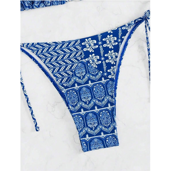 Split Bikini Printing Stitching Bandage Swimsuit