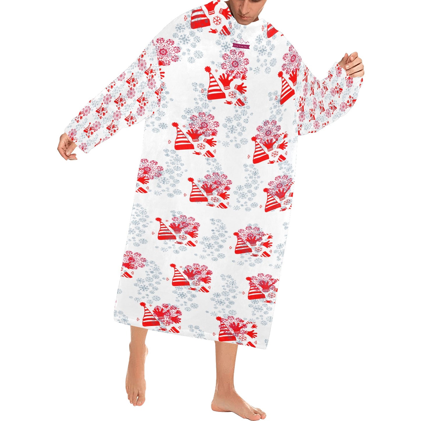 CWS Cozy Vibe  Red & White Blanket Robe with Sleeves for Adults by Cozy Winter Store