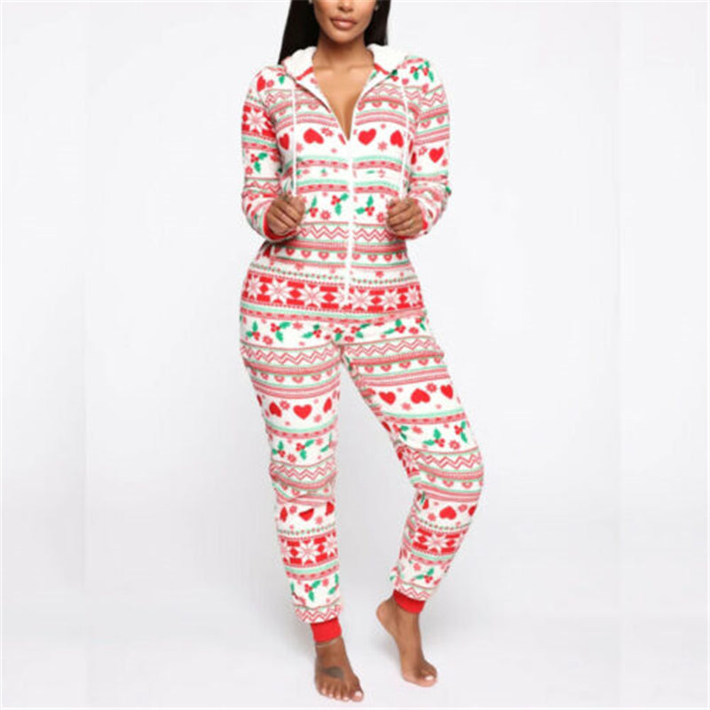 FestiveDreams: Hooded Christmas pajamas set for cozy women's nightwear.