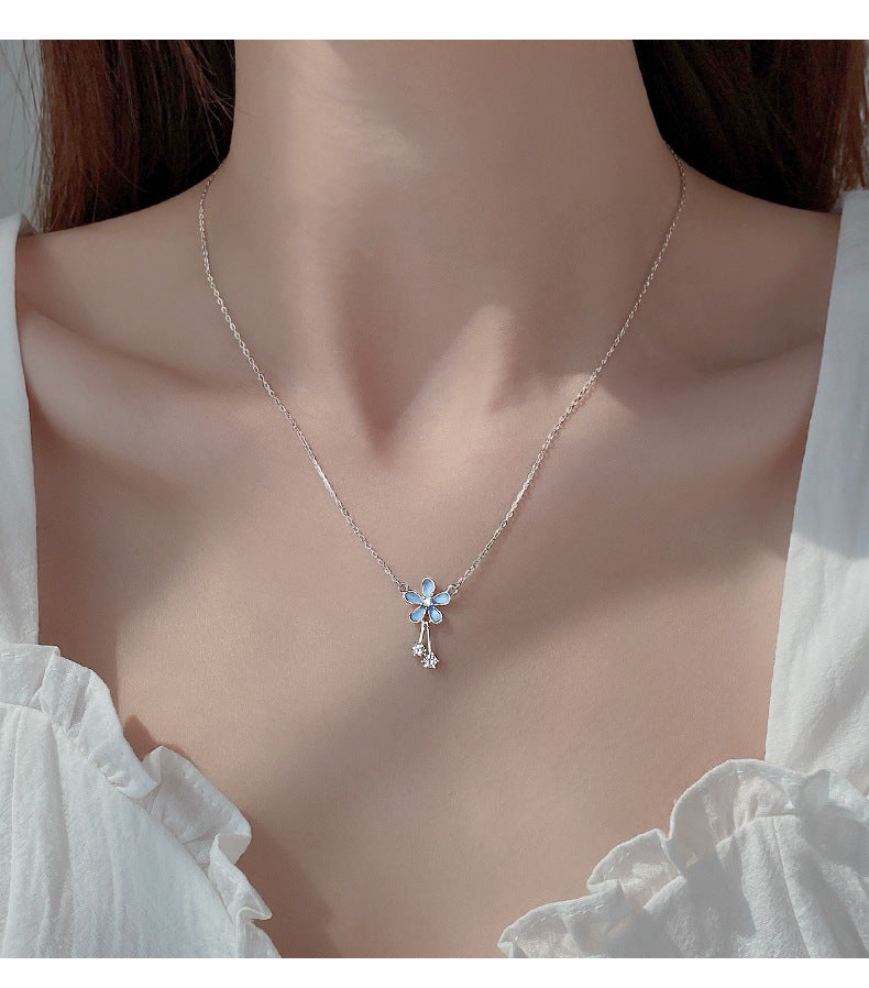 S999 Pure Silver Flower Necklace For Women Summer