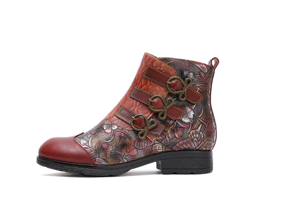 Retro Fashion Flat Bohemian Stitching Ankle Boots