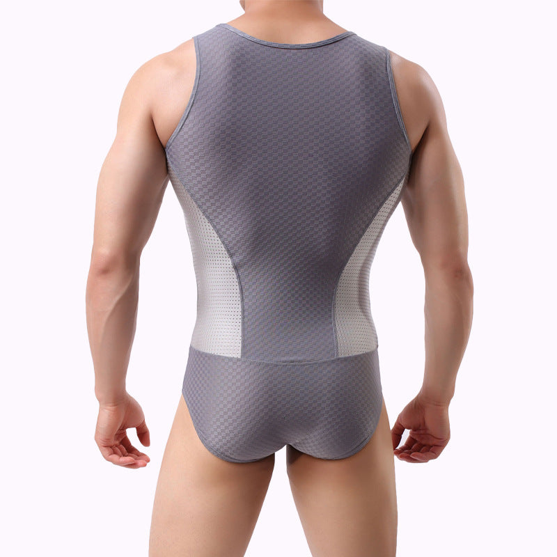 New Men's Breathable Solid Color Nylon One Piece Swimsuit Fitness Suit