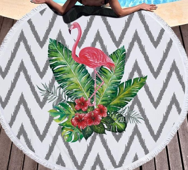 Flamingo round beach towel