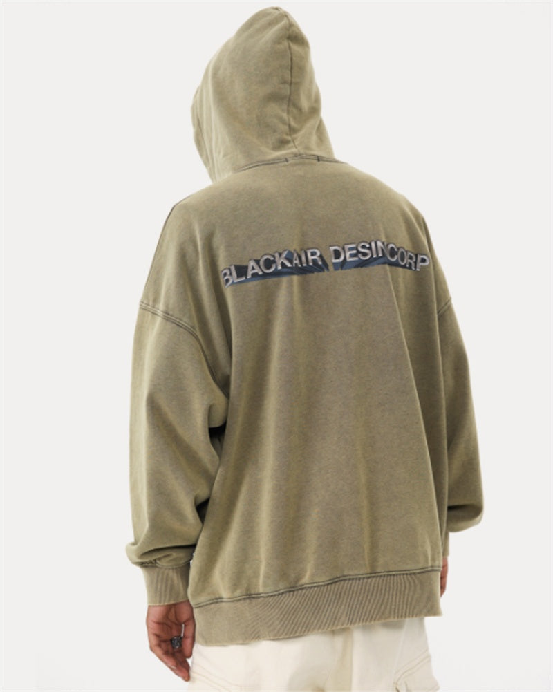 Basic Four-color Printed Letter Wash And Distressed Hooded Men's Sweater