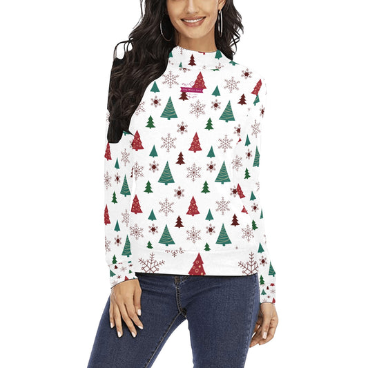 CWS Cozy Sweaters Women's All Over Print Mock Neck Festive Sweater by Cozy Winter Store