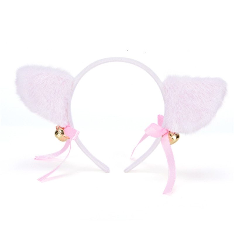 Plush cat ears headband Bells anime show ball headwear Maid catwoman cosplay hairpin