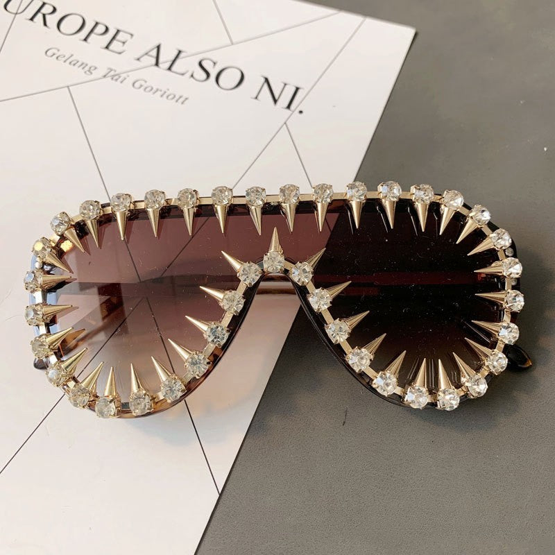 Steam Punk Diamond Oversized Sunglasses For Women Luxury