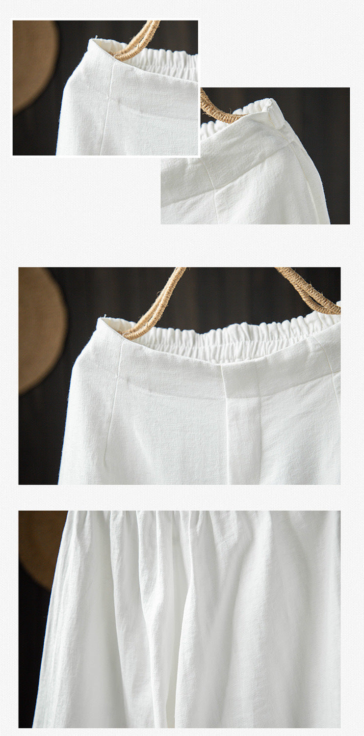 Cotton and Linen Cropped Wide-Leg Pants with Elastic Waist