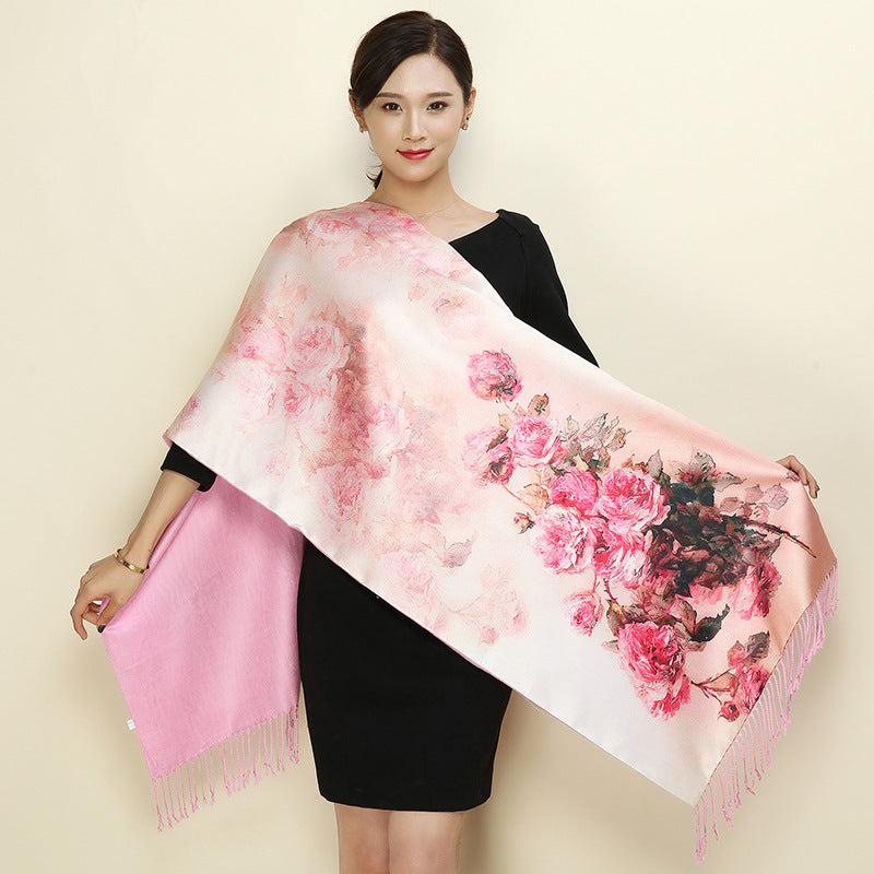 With a cheongsam shawl