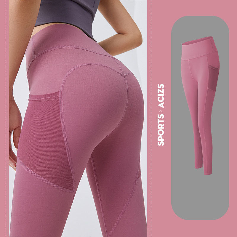 Yogahosen Damen mit Taschenleggings Sport Mädchen Gym Leggings Damen Bauchkontrolle Jogginghose Damen Fitnesshose