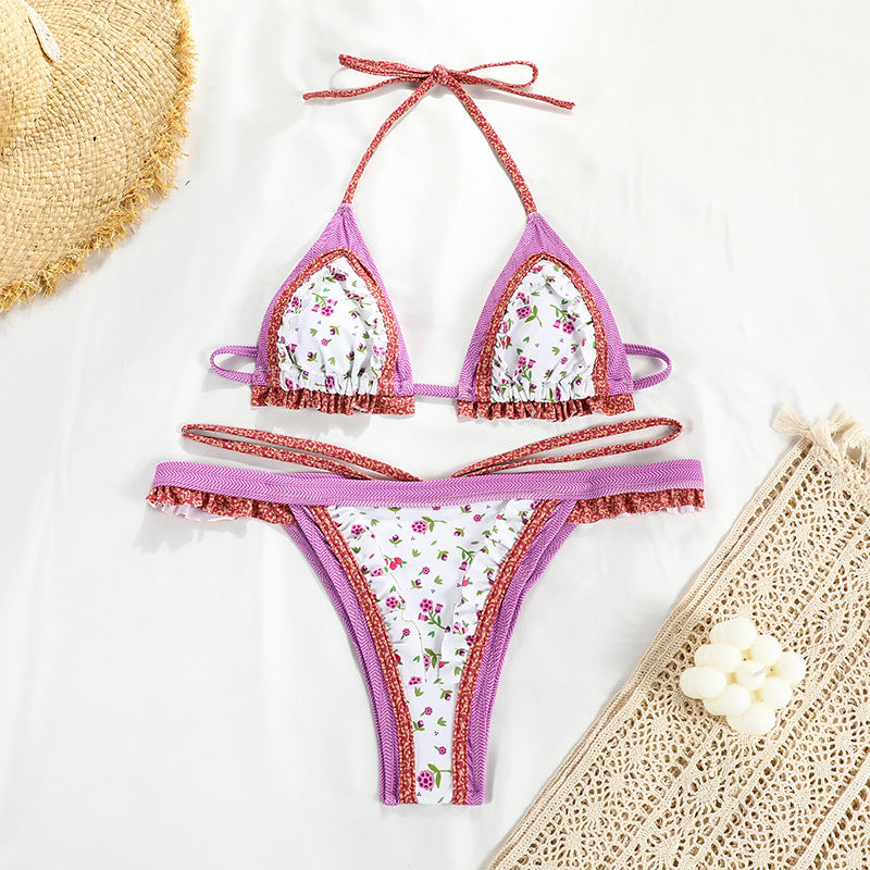 Women's Strapping Printed Split Swimsuit