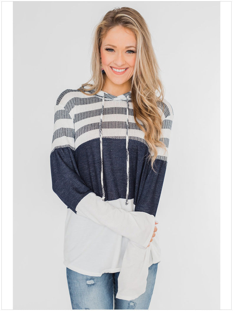 ChicLoose: New top with a loose design hoodie, pullover with long sleeves, contrast sweatshirt, and striped sweater for a stylish look.