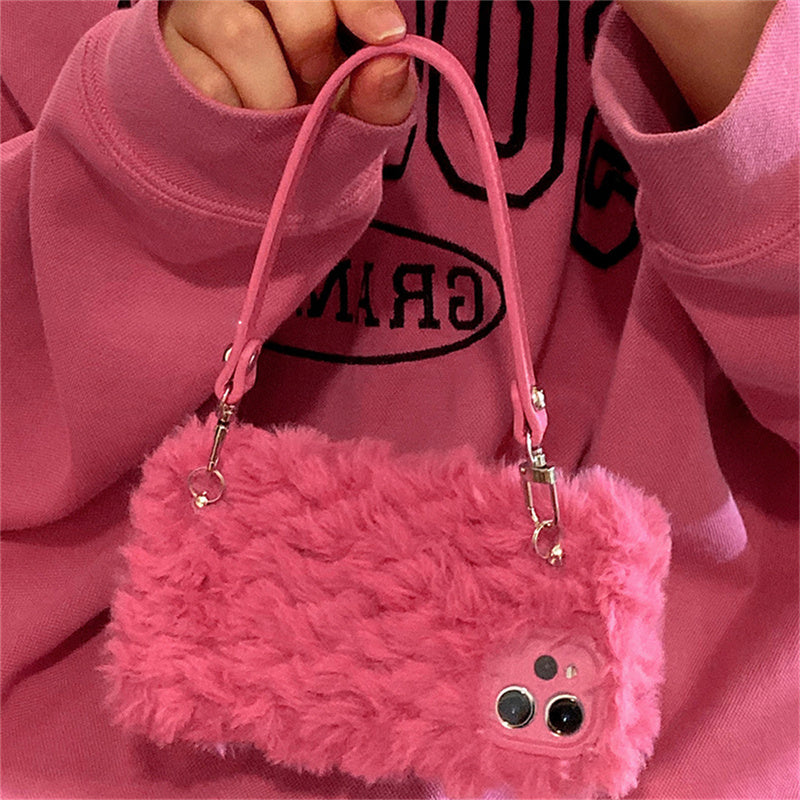 Rose Red Portable Plush Bag Suitable For Hot Girl Phone Case