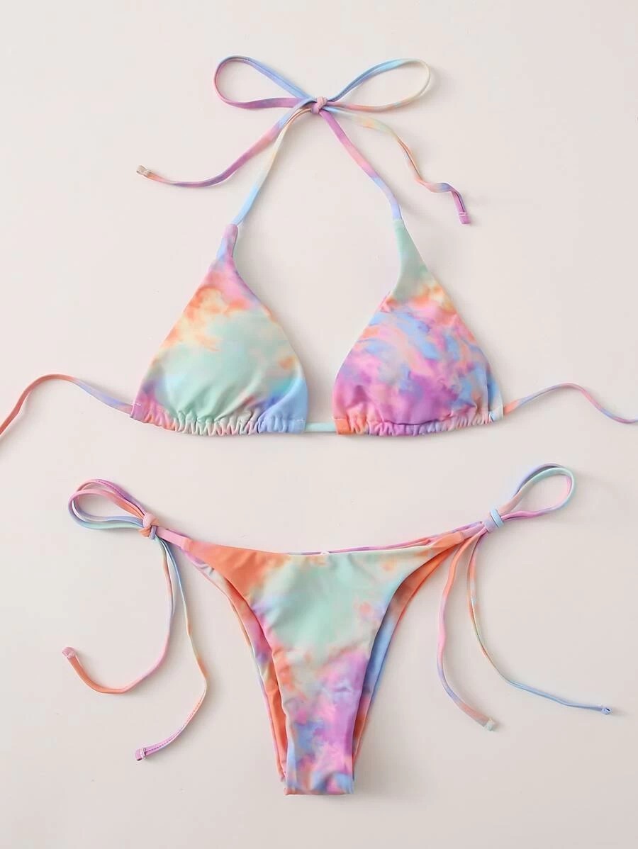 Multicolored printed split print swimsuit women